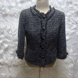 East 5th Women's Blazer Tweed Freyed Trim Gray Color Size S
